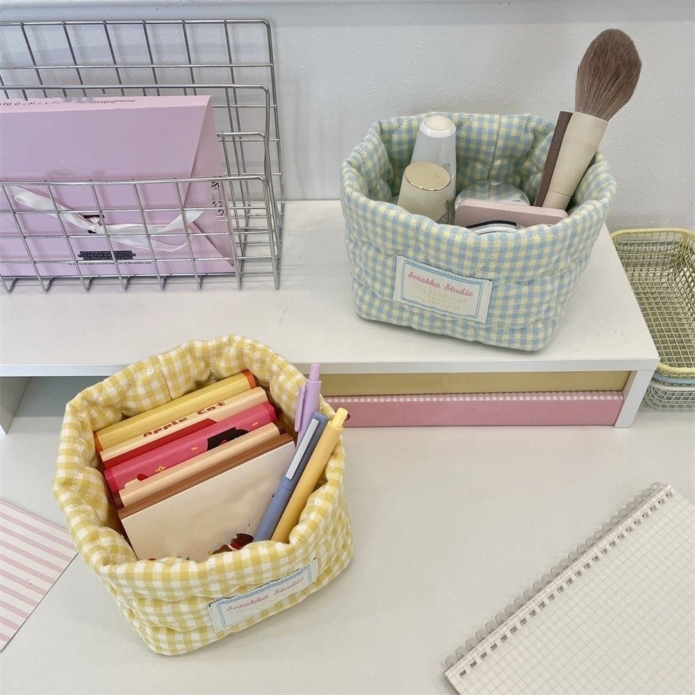 Plaid Stripe Grid Fabric Stora - Baby Clothing Basket 评论和价格